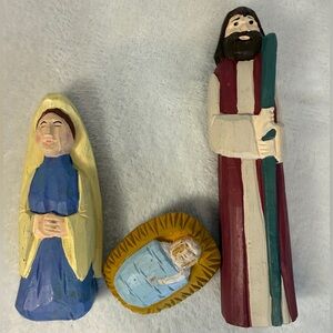 Handmade Wooden Nativity Set Mary Joseph Birth Of Baby Jesus Christmas Folk Art